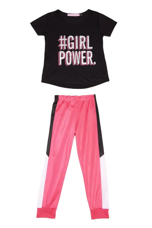 Mini Girl Power Jogger Set - Black/Pink sold by Fashion Nova