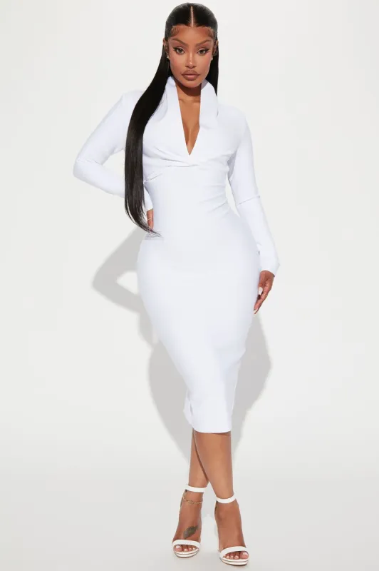 Classic Long Sleeve Bandage Midi Dress - White sold by Fashion Nova