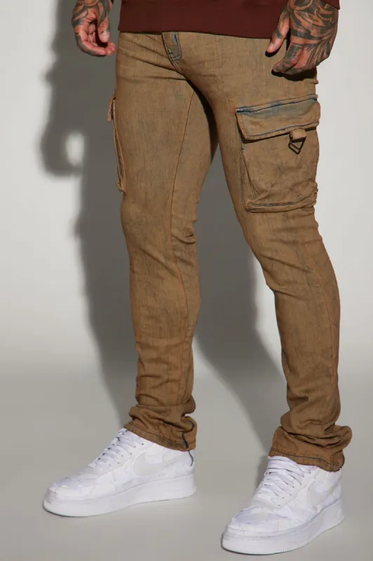 We On Cargo Stacked Skinny Zipper Flare Pants - Tan sold by Fashion Nova
