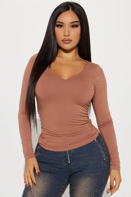 Cindy Long Sleeve Top - Mocha sold by Fashion Nova