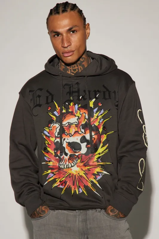 Ed Hardy Exploding Skull Hoodie - Charcoal sold by Fashion Nova