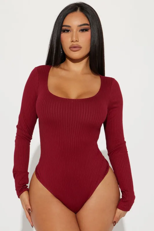 Tania Ribbed Bodysuit - Wine sold by Fashion Nova