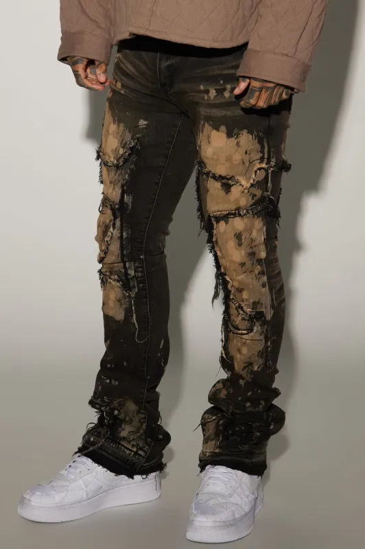 Coming Sideways Fray Stacked Skinny Flare Jeans - Black sold by Fashion Nova