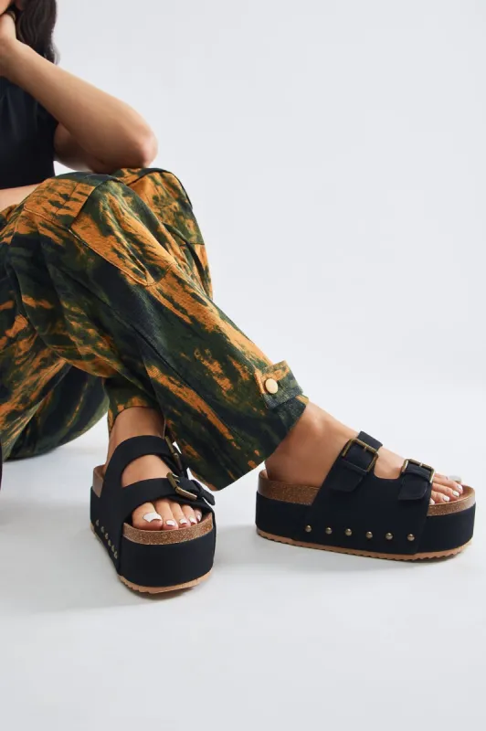 I Swear It's True Flatform Sandals - Black sold by Fashion Nova