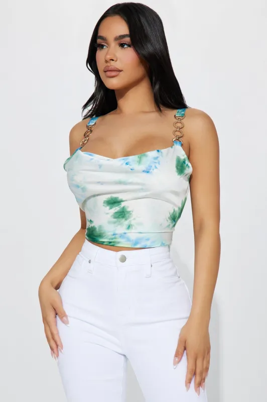 Chelina Satin Top - Blue/combo sold by Fashion Nova