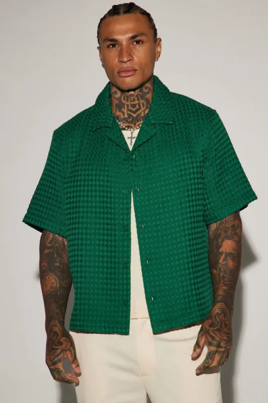 Waffle Knit Textured Button Up Shirt - Green sold by Fashion Nova