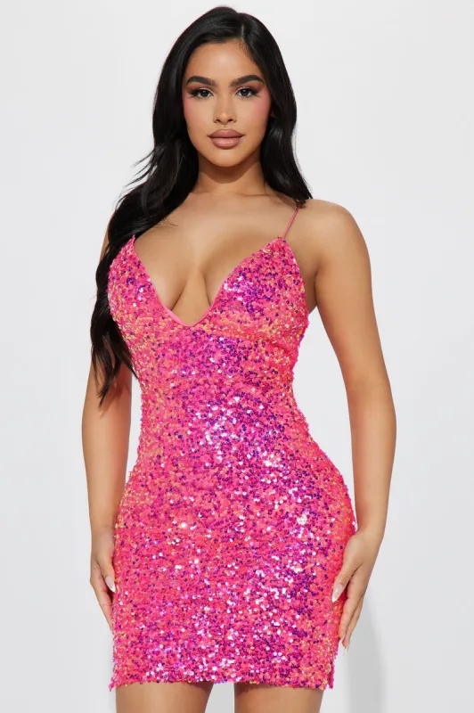 Serena Sequin Mini Dress - Hot Pink sold by Fashion Nova