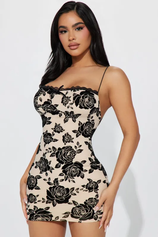 Delaney Floral Mini Dress - Taupe sold by Fashion Nova