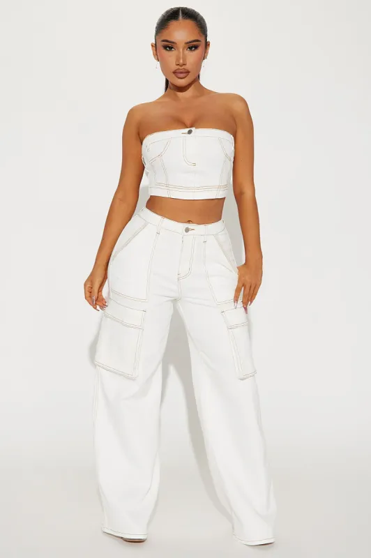 Paige Denim Cargo Pant Set - White sold by Fashion Nova