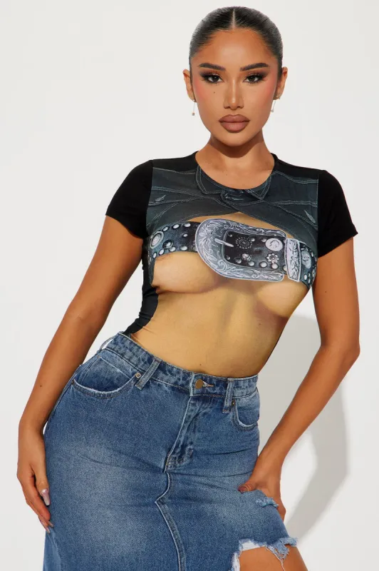 Saddle Up Bodysuit - Black/combo sold by Fashion Nova