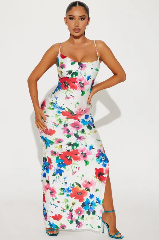 Tessa Floral Maxi Dress - Ivory/combo sold by Fashion Nova