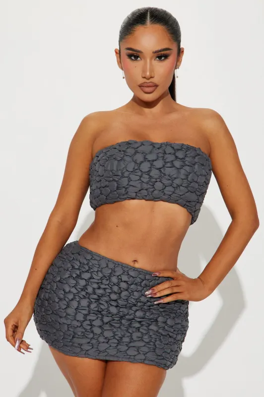 Missing Out Textured Skirt Set - Charcoal sold by Fashion Nova