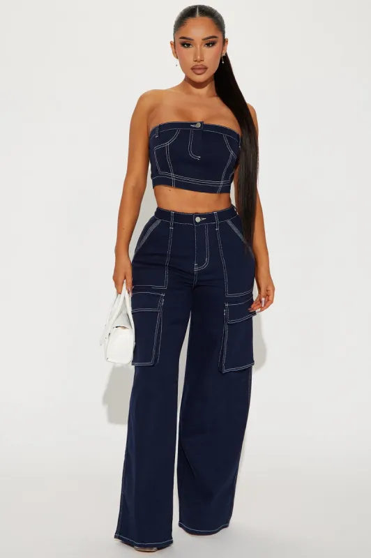Paige Denim Cargo Pant Set - Navy sold by Fashion Nova