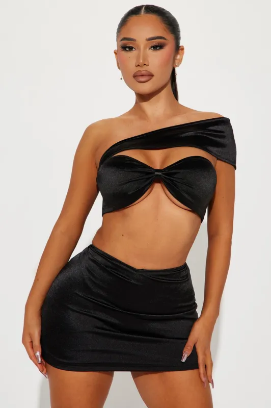 Endless Glow Satin Skirt Set - Black sold by Fashion Nova