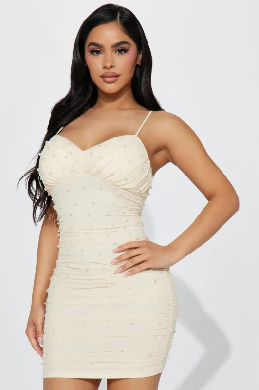 Posh Pearl Mini Dress - Cream sold by Fashion Nova
