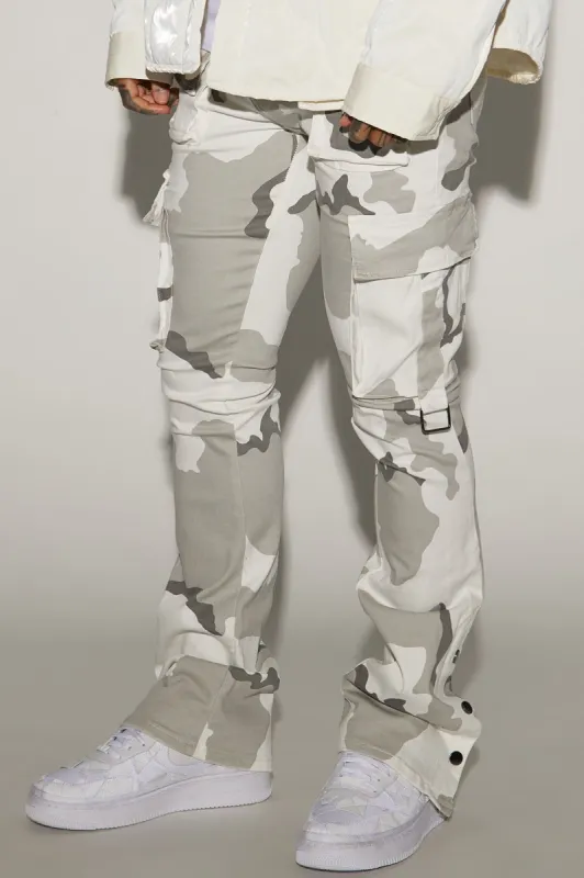 Bring The Vibe Stacked Skinny Snap Flare Pants - Grey/combo sold by Fashion Nova