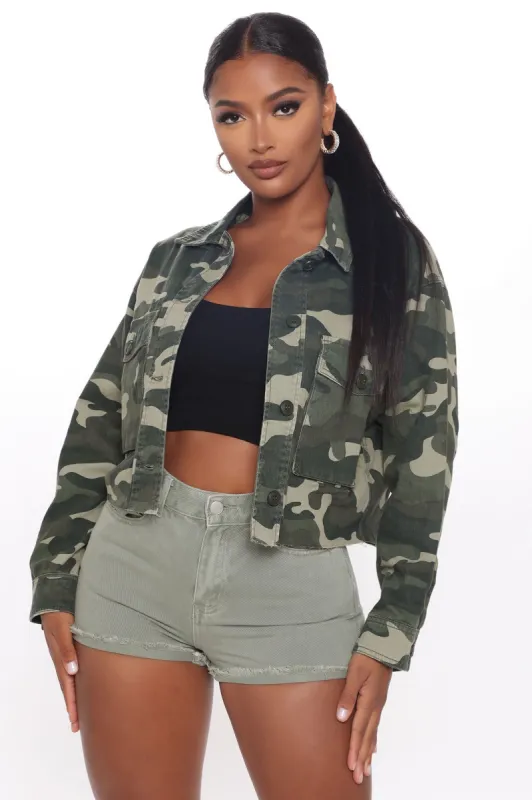 Waiting For Command Camo Jacket - Olive/combo sold by Fashion Nova