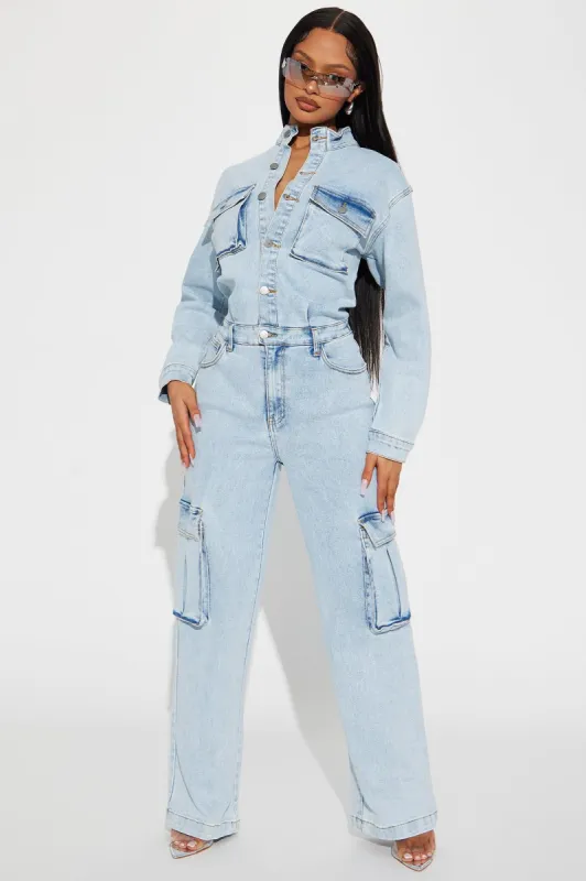 Stunning Allure Denim Jumpsuit - Light Wash sold by Fashion Nova