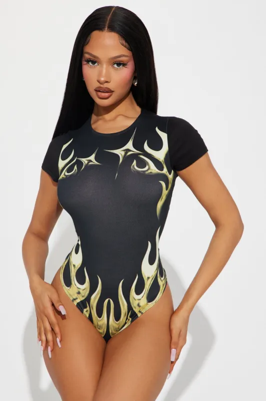 Up In Flames Bodysuit - Black/combo sold by Fashion Nova