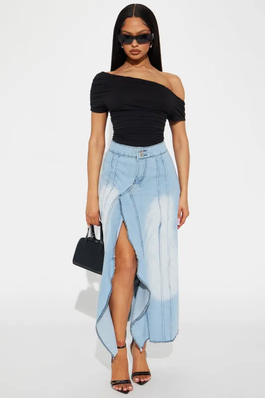 All Too Well Denim Midi Skirt - Light Wash sold by Fashion Nova
