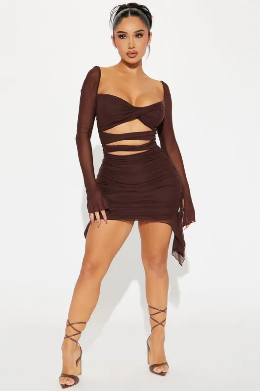 Michelle Mesh Mini Dress - Chocolate sold by Fashion Nova