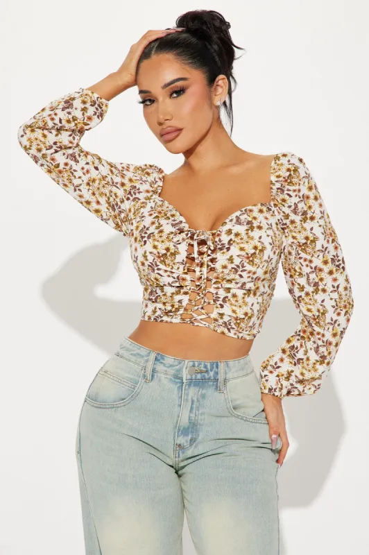 Flower Fields Blouse Top - Yellow/combo sold by Fashion Nova