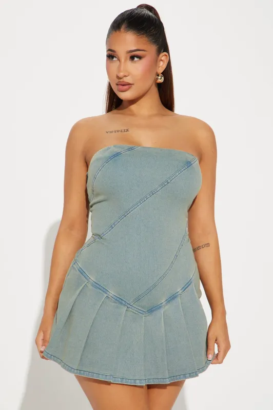 Work This Out Denim Romper - Medium Wash sold by Fashion Nova