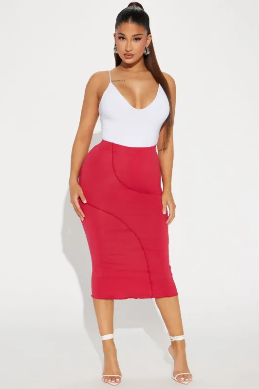 When You're Ready Midi Skirt - Red sold by Fashion Nova