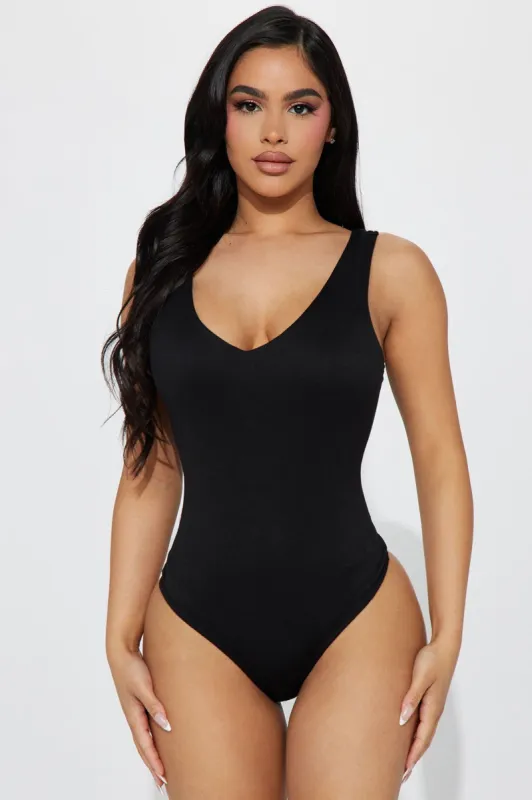 Alicia V-Neck Bodysuit - Black sold by Fashion Nova