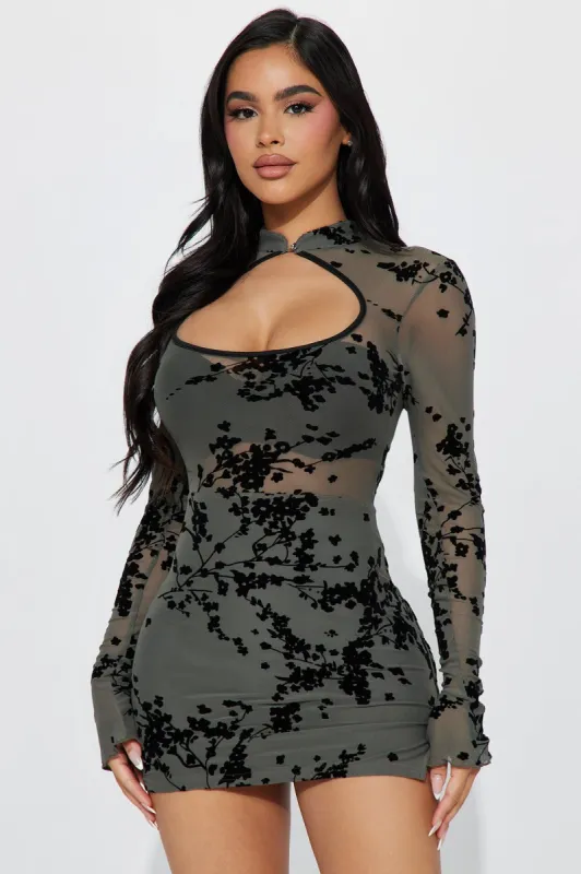 Cienna Floral Mini Dress - Olive sold by Fashion Nova