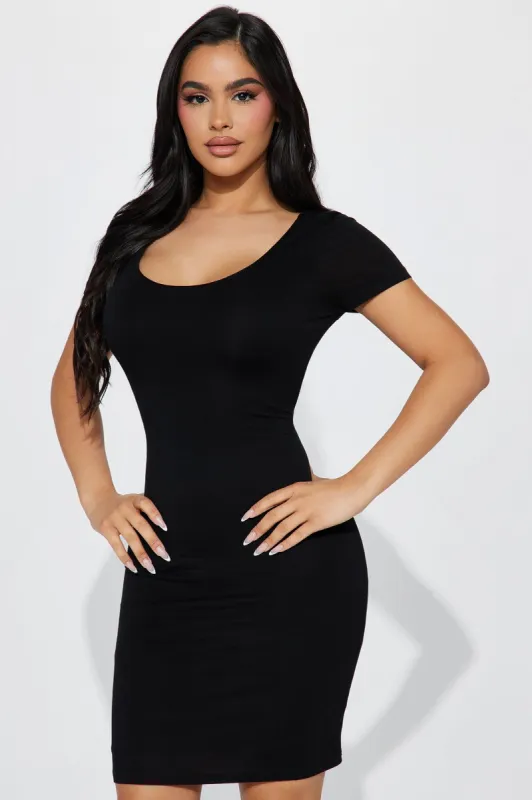 Phase Me Doubled Mini Dress - Black sold by Fashion Nova