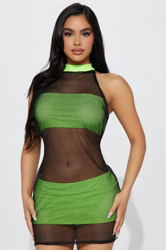 Daring Fishnet Mini Dress - Black/combo sold by Fashion Nova