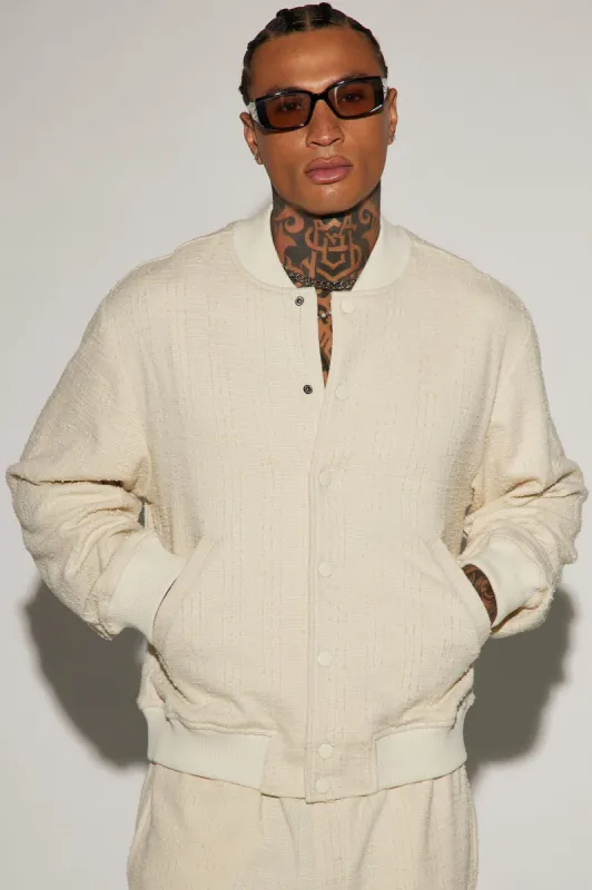 Jordan Textured Varsity Jacket - Off White sold by Fashion Nova