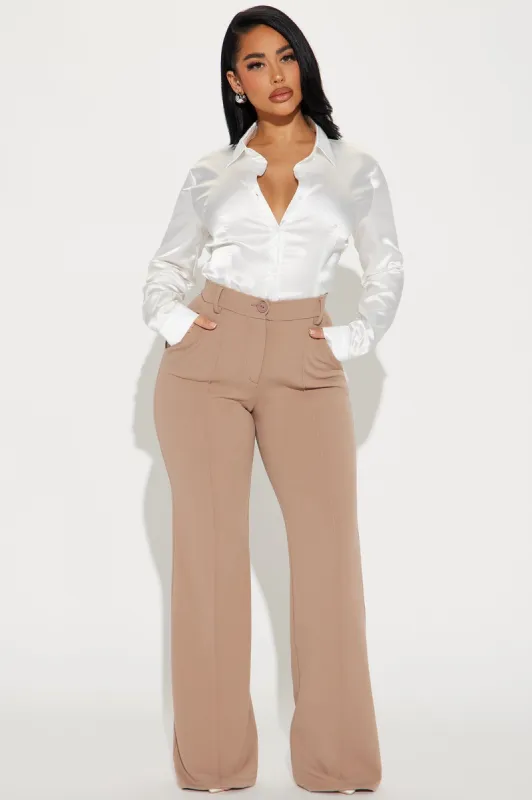 Heidi Wide Leg Trouser Pant - Taupe sold by Fashion Nova