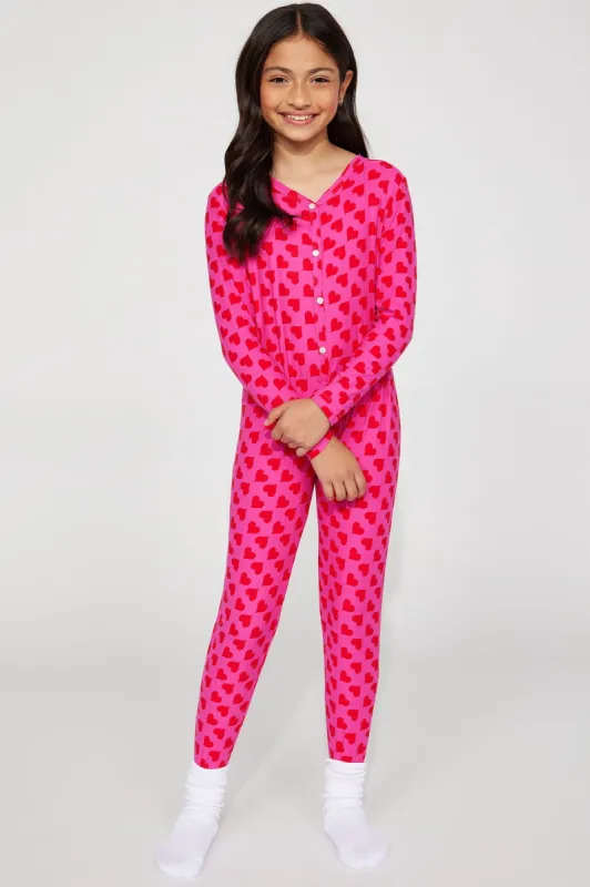 Mini You Have My Heart Tight Fit Jumpsuit Onesie - Hot Pink/combo sold by Fashion Nova