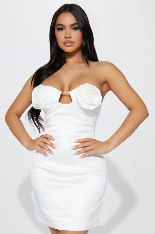 Caterina Satin Mini Dress - White sold by Fashion Nova