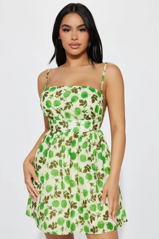 Isadora Floral Mini Dress - Green/combo sold by Fashion Nova