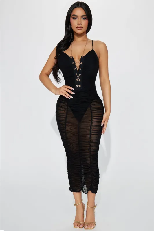 Hot Nights Mesh Maxi Dress - Black sold by Fashion Nova
