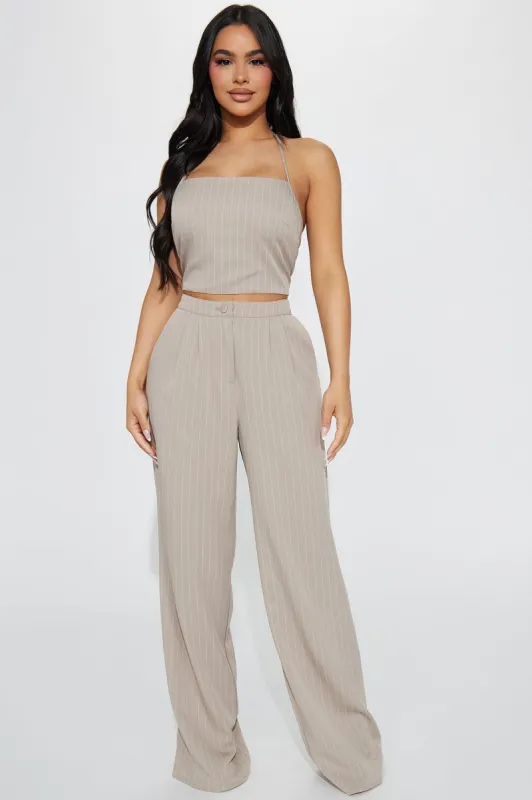 Loving It Pinstripe Pant Set  - Taupe sold by Fashion Nova