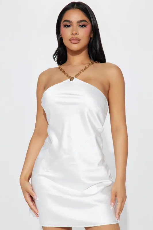 Fit My Heart Satin Mini Dress - White sold by Fashion Nova