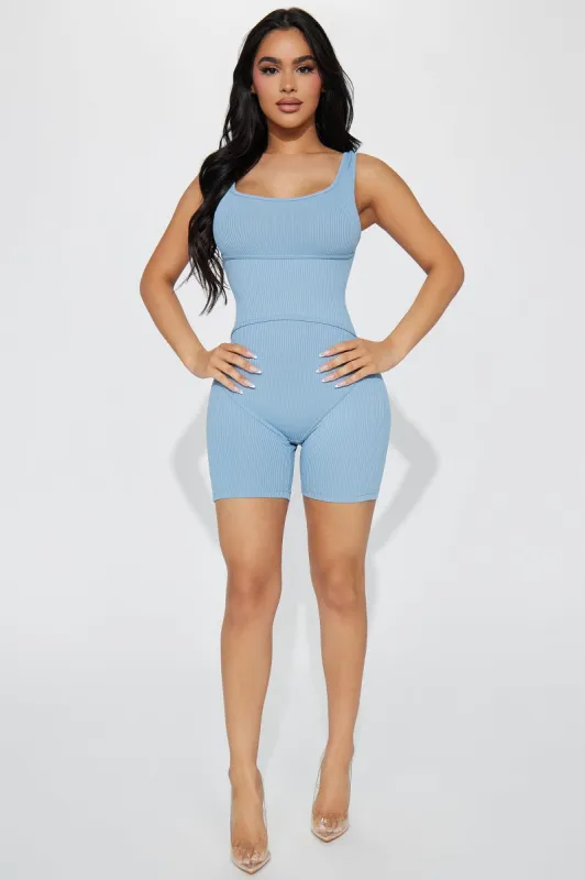 Kiraz Ribbed Romper - Light Blue sold by Fashion Nova