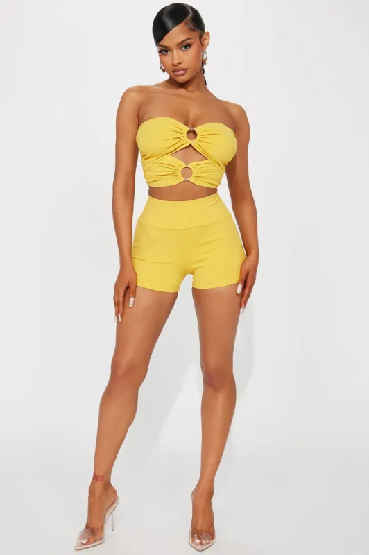 Heather Heavy Rib Short Set - Yellow sold by Fashion Nova