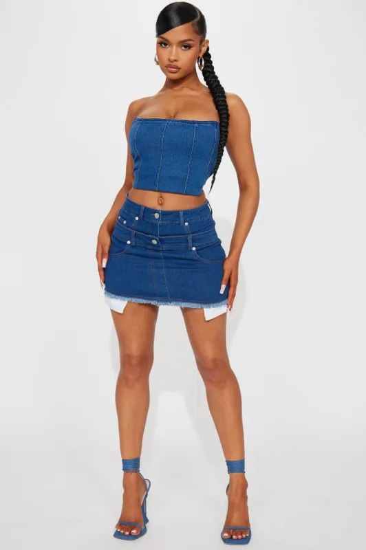 Double Vision Denim Mini Skirt - Dark Wash sold by Fashion Nova