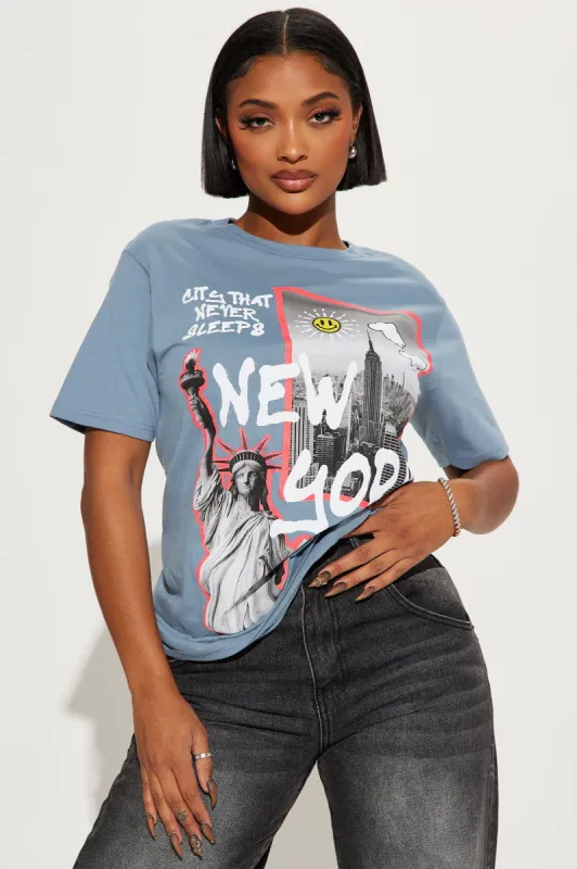 New York City Never Sleeps Graphic Tee - Blue sold by Fashion Nova