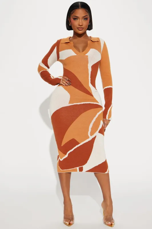 Carmel Sweater Midi Dress - Orange/combo sold by Fashion Nova