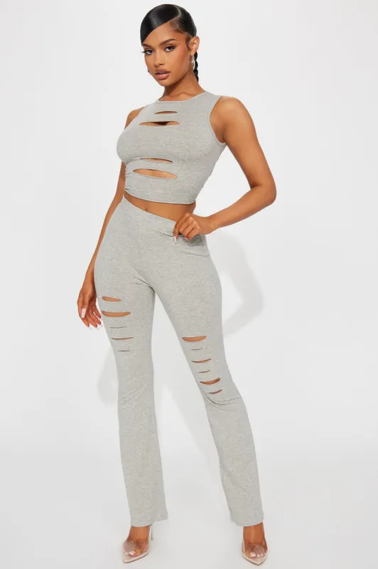 Your Direction Distressed Pant Set - Heather Grey sold by Fashion Nova