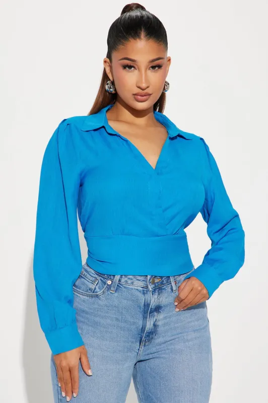Lily Linen Blouse Top - CobaltBlue sold by Fashion Nova