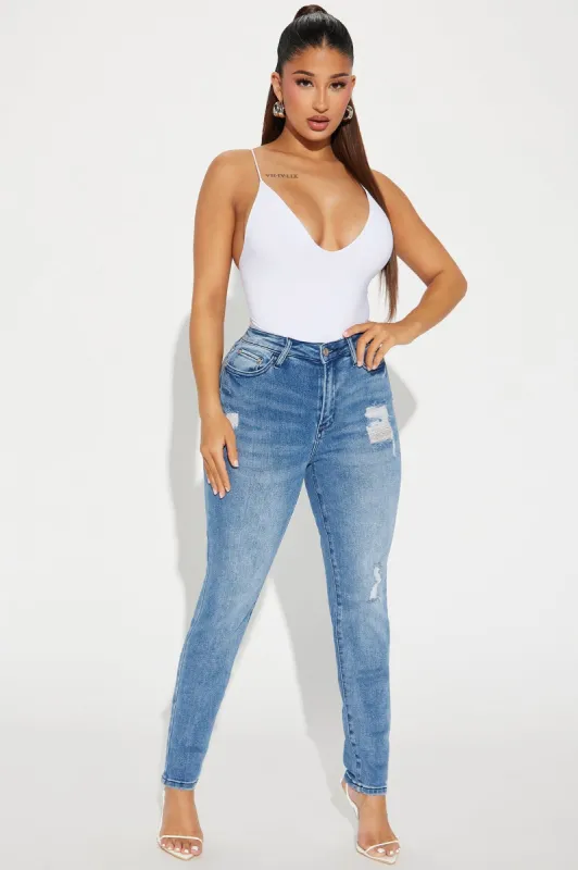 Doing It Justice Stretch Ripped Skinny Jeans - Dark Wash sold by Fashion Nova