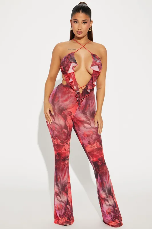 Endless Nights Mesh Jumpsuit - Red/combo sold by Fashion Nova