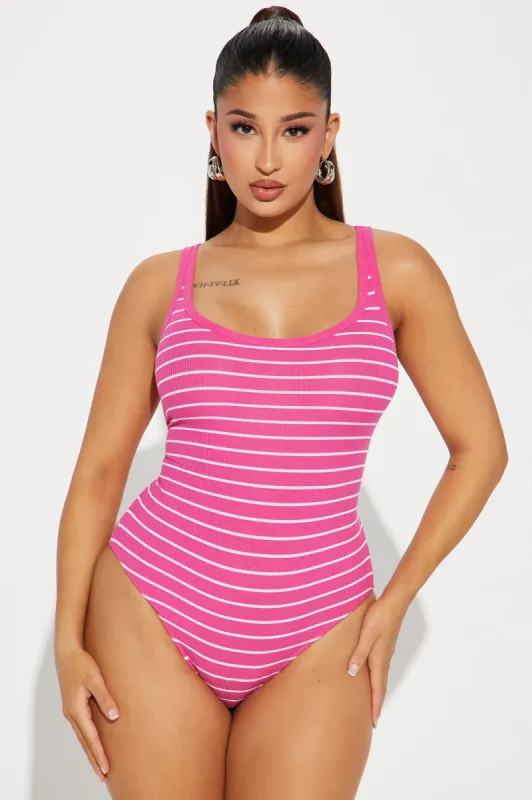 Sasha Striped Bodysuit - Fuchsia/combo sold by Fashion Nova